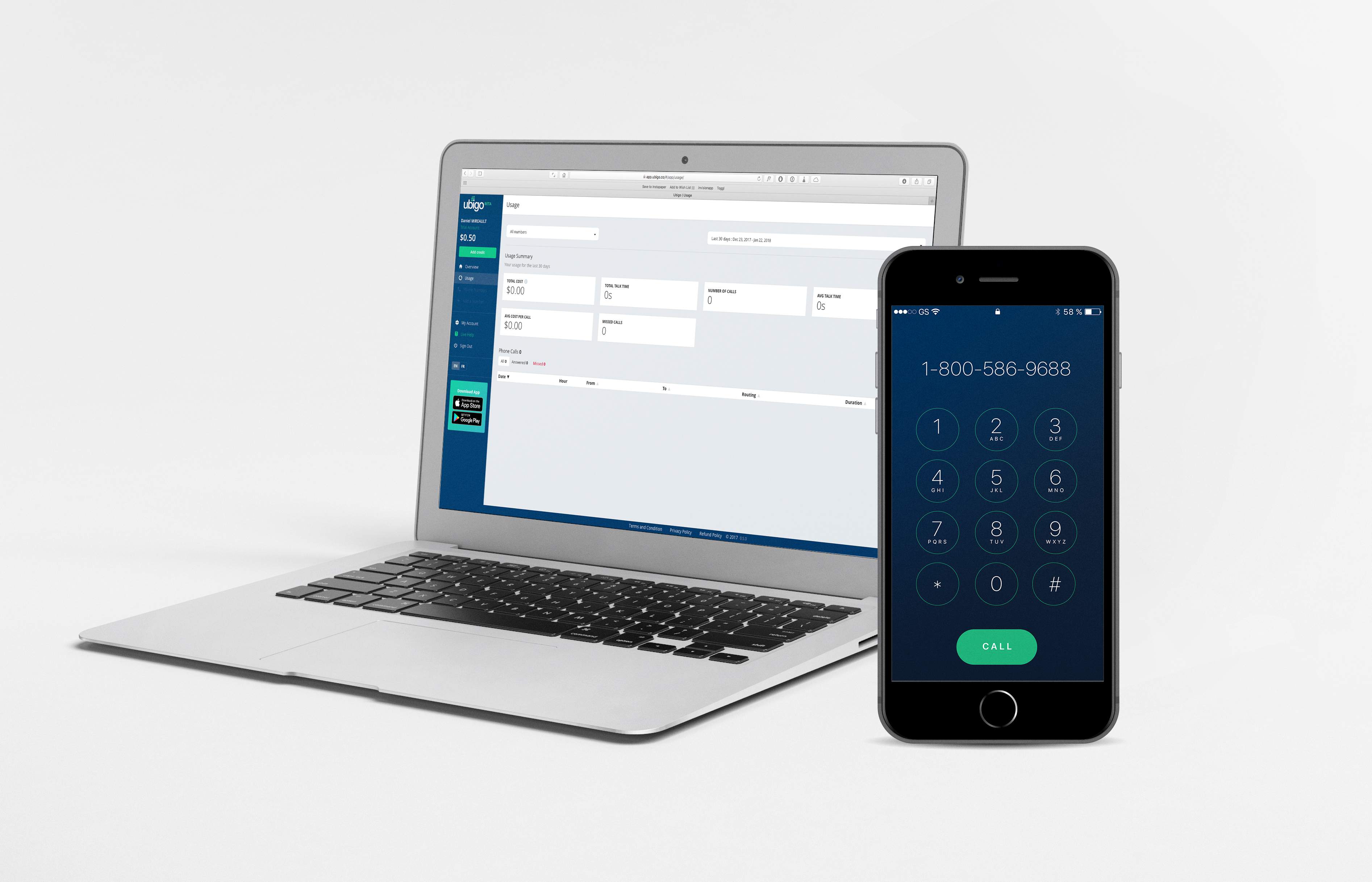 Ubigo web app console and mobile app